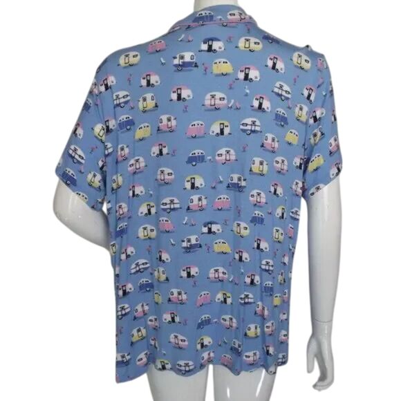 MUNKI MUNKI Pajamas, XXL, Blue, RVs/Trailers/Flamingos, 2 pieces, Top/Pants - Picture 7 of 12
